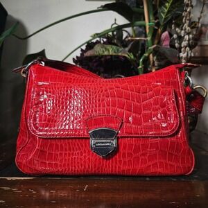 Liz Claiborne Shoulder Bag Red Croc Embossed Vintage Y2K Faux Leather Purse